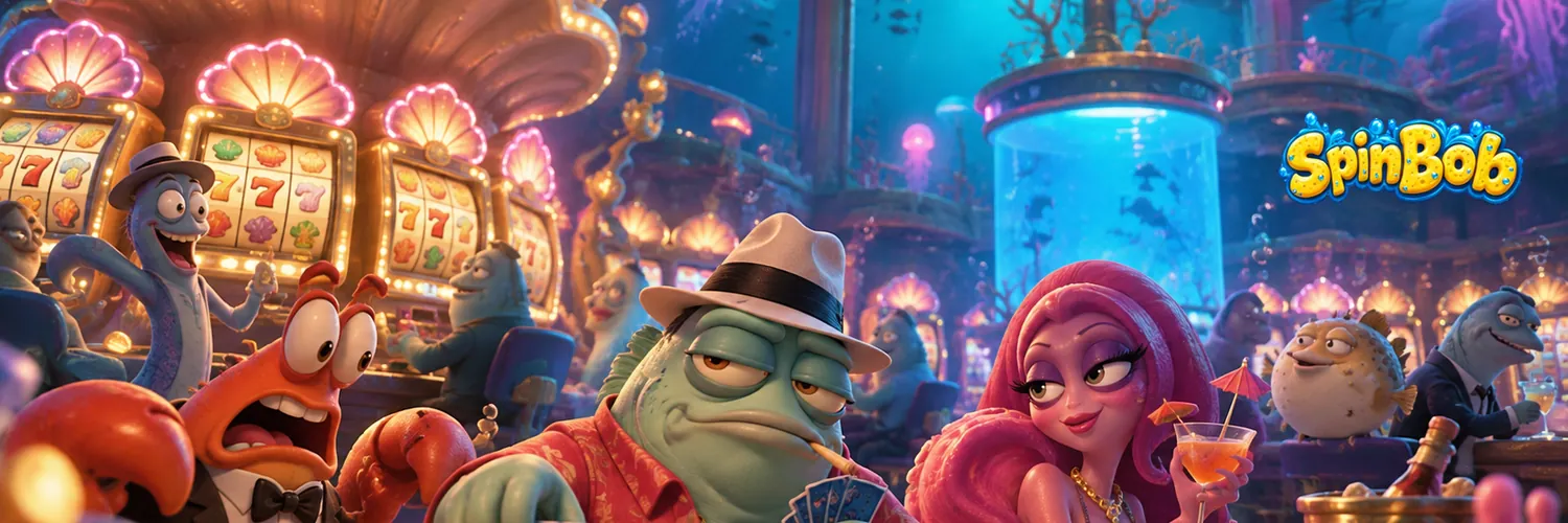 Spinbob casino underwater lobby with slot machines and card tables