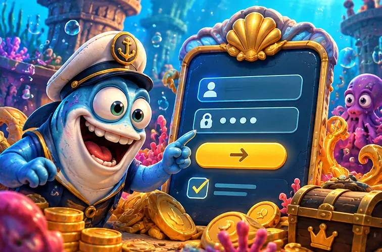 Spinbob account login screen held by a cheerful fish captain